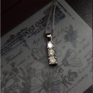 1/4ct Diamond Necklace | 10k White Gold | Past-Present-Future Design | Delicate